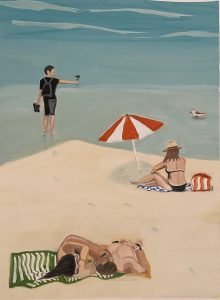 Beach Scene 9x12 Gouache Painting
