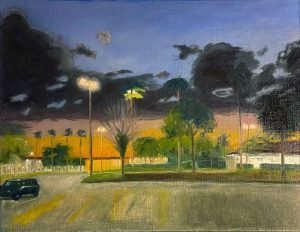 11x14 Oil Painting Parking Lot at Night