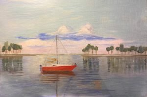Oil painting of sailboat in Tampa Bay Florida
