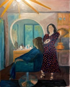 16x20 Oil painting Monica Head Salon